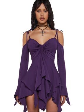 Dolls Kill x Current Mood F is for Faerie Purple Ruffled Mini Dress size L